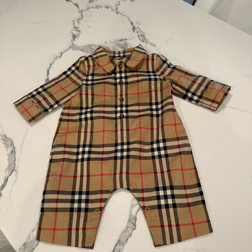 Authentic Burberry Baby Beige Check Jumpsuit